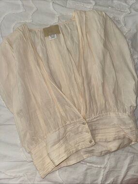 Anaak Cream Sheer Cotton Button-Front Wrap Blouse